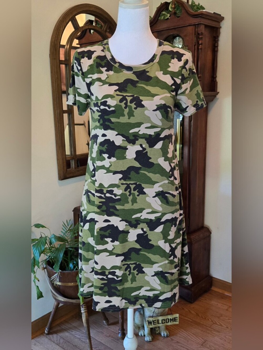 Poof! Green and Black Camo Short Sleeve T-Shirt Dress